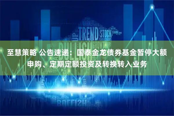 至慧策略 公告速递：国泰金龙债券基金暂停大额申购、定期定额投资及转换转入业务